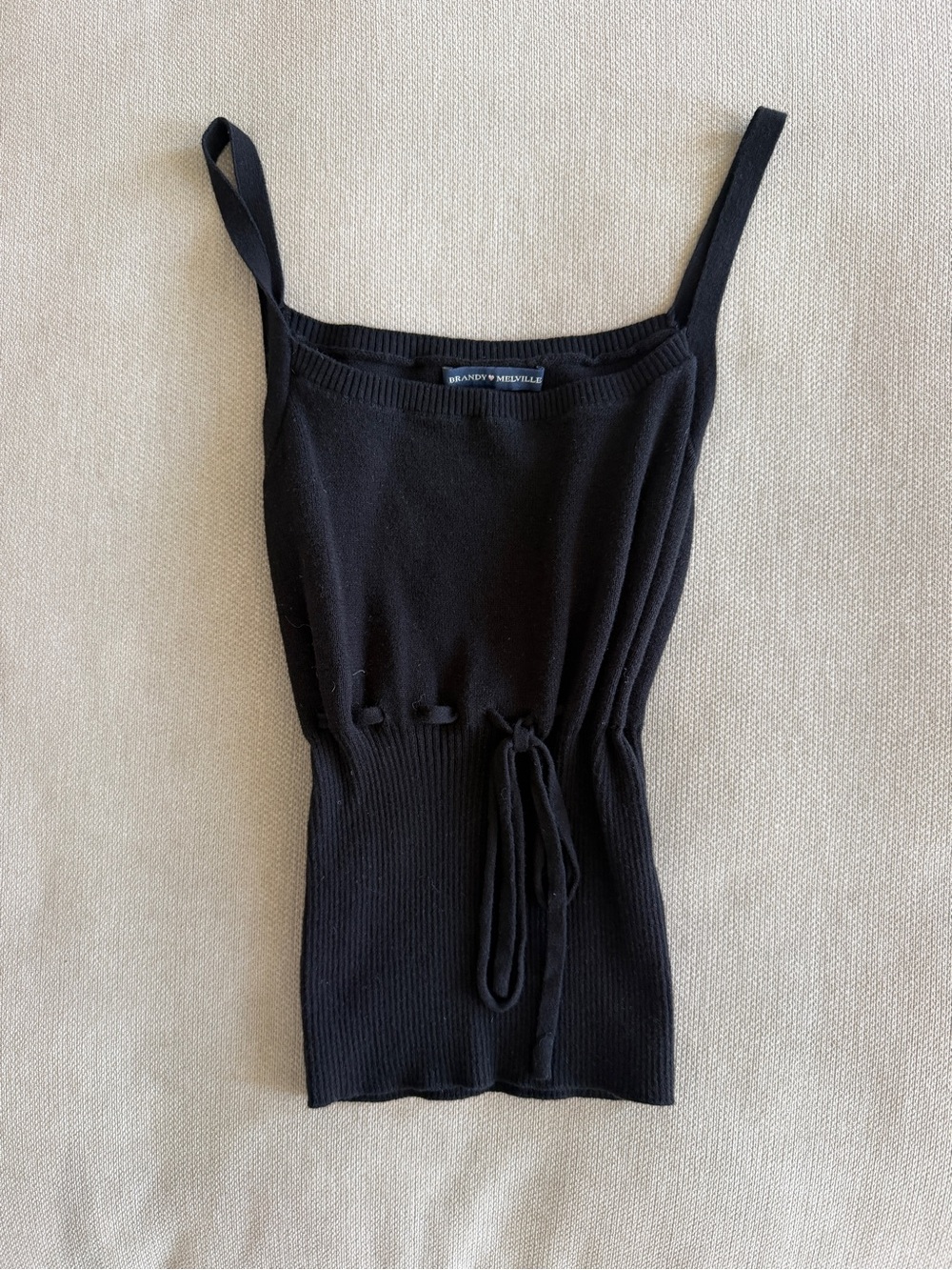Brandy Melville Black Ribbed Tie-Waist Cami